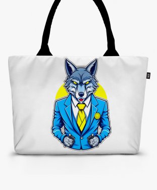 Шопер Стильный волк - Облаченный в синий костюм и желтый галстук.