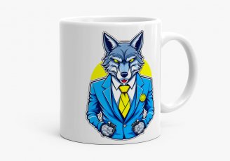 Чашка Стильный волк - Облаченный в синий костюм и желтый галстук.