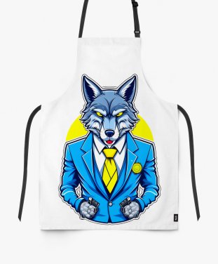 Фартух Стильный волк - Облаченный в синий костюм и желтый галстук.