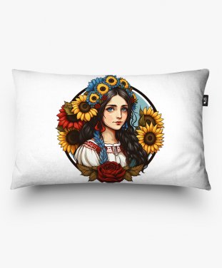 Подушка прямокутна Українська дівчина із соняшниками