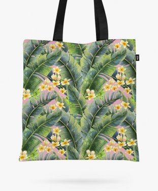 Авоська tropical banana palm leaf watercolor Jungle Plumeria pattern