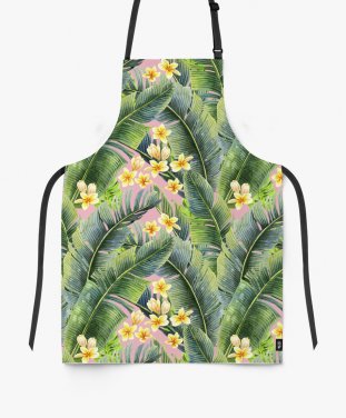 Фартух tropical banana palm leaf watercolor Jungle Plumeria pattern