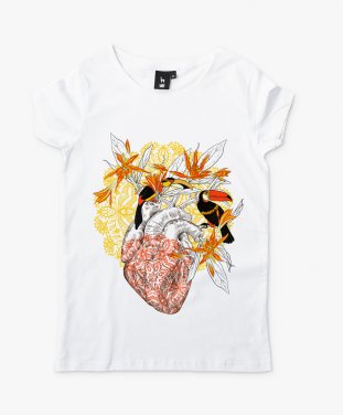 Жіноча футболка Серце, птахи, квіти