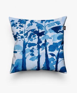 Подушка квадратна Синій ліс аквареллю
