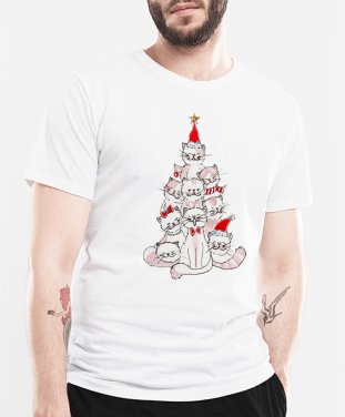 Чоловіча футболка Новорічні коти і ялинка