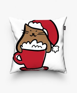 Подушка квадратна Різдвяний котик в чашці