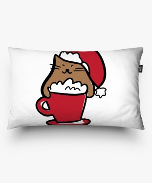 Подушка прямокутна Різдвяний котик в чашці