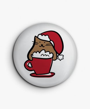 Значок Різдвяний котик в чашці