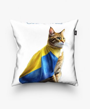 Подушка квадратна Кіт з прапором України