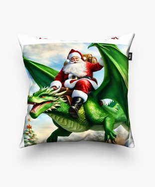 Подушка квадратна З Новим роком, Санта на драконі