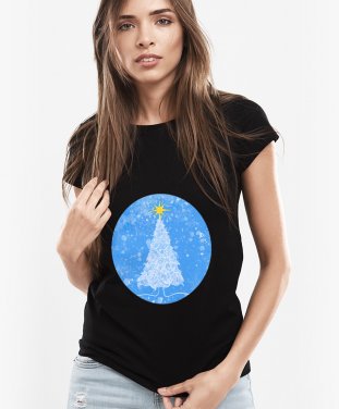 Жіноча футболка Snowy Christmas trees in the blue sky