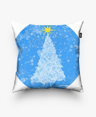 Подушка квадратна Snowy Christmas trees in the blue sky