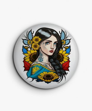 Значок Чарівна Українська дівчина з квітами