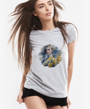 Жіноча футболка Портрет дівчини в синьо-жовтому