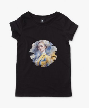 Жіноча футболка Портрет дівчини в синьо-жовтому