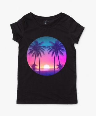 Жіноча футболка Пальмовий пляж - Неоновий світанок
