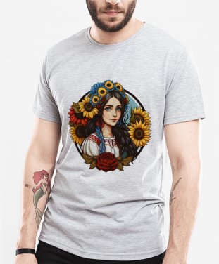 Чоловіча футболка Українська дівчина із соняшниками