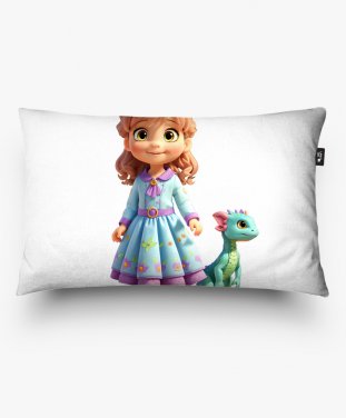 Подушка прямокутна Мила дівчинка з маленьким дракончиком