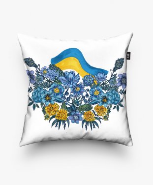 Подушка квадратна "Синьо-жовті відтінки серед квітів"