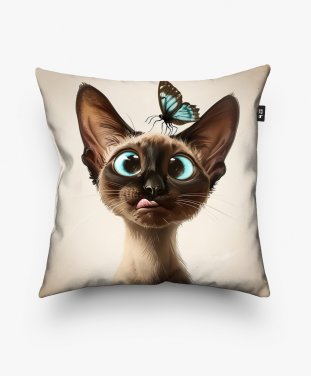 Подушка квадратна Орієнтальна Сіамська Кішка з Метеликом