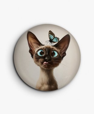Значок Орієнтальна Сіамська Кішка з Метеликом