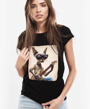 Жіноча футболка Oрієнтальний Кіт Гитарист
