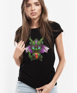 Жіноча футболка зелений дракон з діамантом