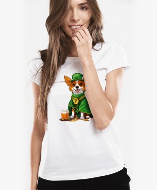 Жіноча футболка Собачка коргі в костюмі до дня СВ.Патрика