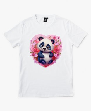 Чоловіча футболка Панда з Серцем та Рожевим Квітами