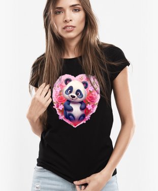 Жіноча футболка Панда з Серцем та Рожевим Квітами