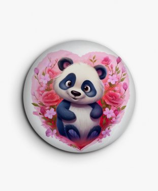 Значок Панда з Серцем та Рожевим Квітами