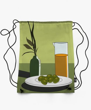 Рюкзак тарілка з оливками і ваза 