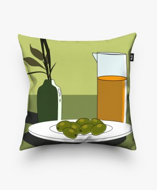 Подушка квадратна тарілка з оливками і ваза 