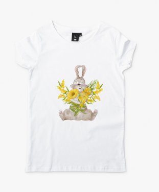 Жіноча футболка Зайчик з букетом квітів.