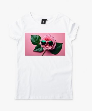 Жіноча футболка Рожева Троянда в сонцезахисних окулярах