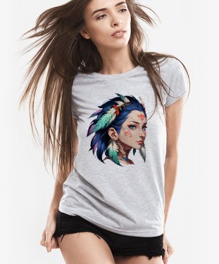 Жіноча футболка Дівчина з пір'ям у волоссі