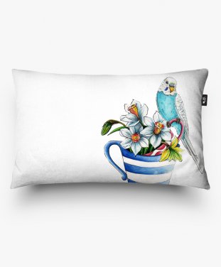 Подушка прямокутна Хвилястий папуга в чашці з квітами