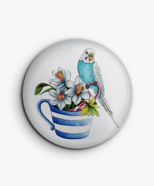 Значок Хвилястий папуга в чашці з квітами