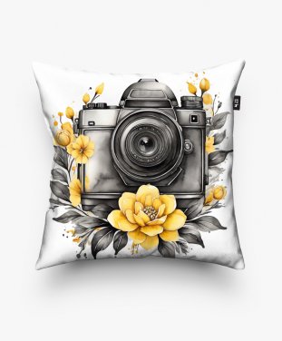 Подушка квадратна Фотоапарат у квітах