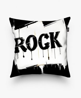 Подушка квадратна Напис "ROCK" з білим та чорним фоном