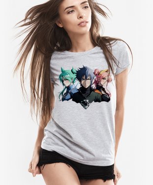 Жіноча футболка Хлопець і дві дівчини в стилі аніме.