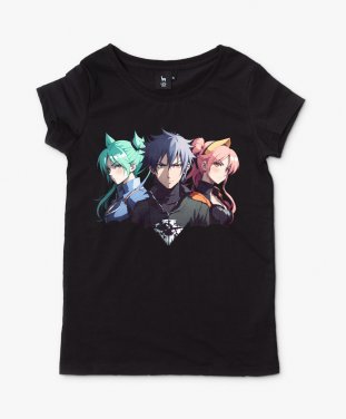 Жіноча футболка Хлопець і дві дівчини в стилі аніме.