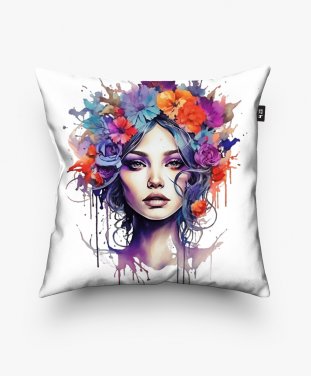 Подушка квадратна Молода жінка з квітами у волоссі 