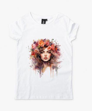 Жіноча футболка Дівчина з квітами у волоссі 