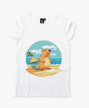 Жіноча футболка Капібара на пляжі