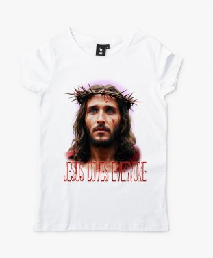 Жіноча футболка Jesus loves everyone (Ісус любить всіх)