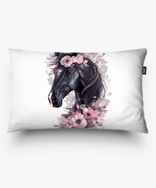 Подушка прямокутна Кінь з рожевими квітами 