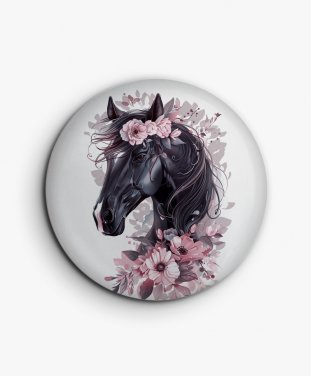 Значок Кінь з рожевими квітами 