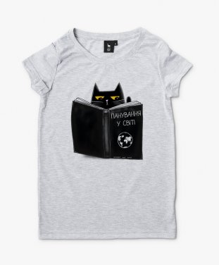 Жіноча футболка Чорний кіт з чорною книжкою