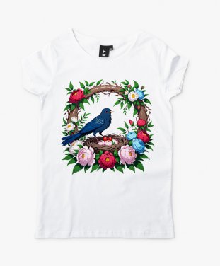 Жіноча футболка Птах з півоніями